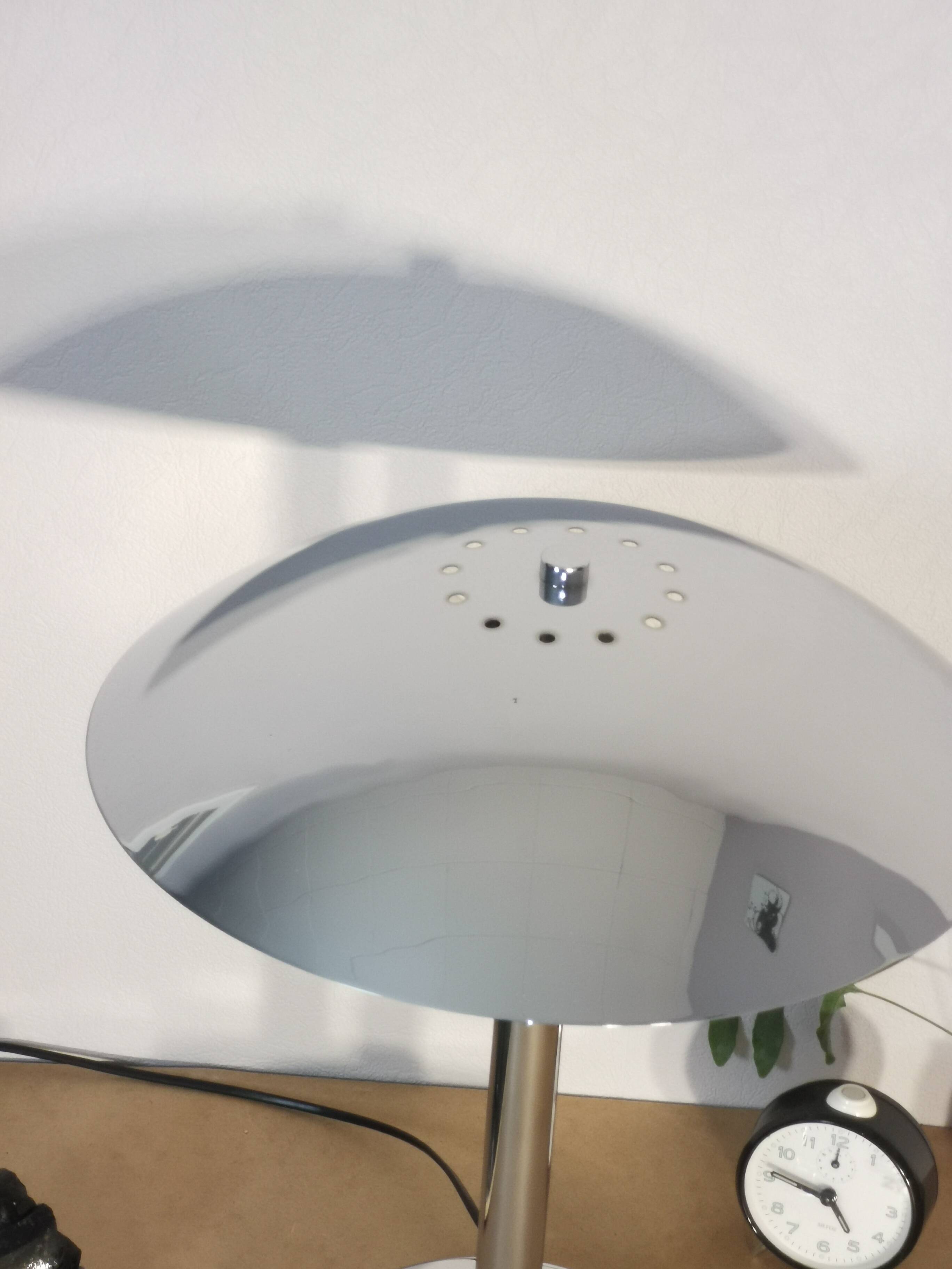 Mushroom lamp, chrome metal saucer, Aluminor, France, 1970