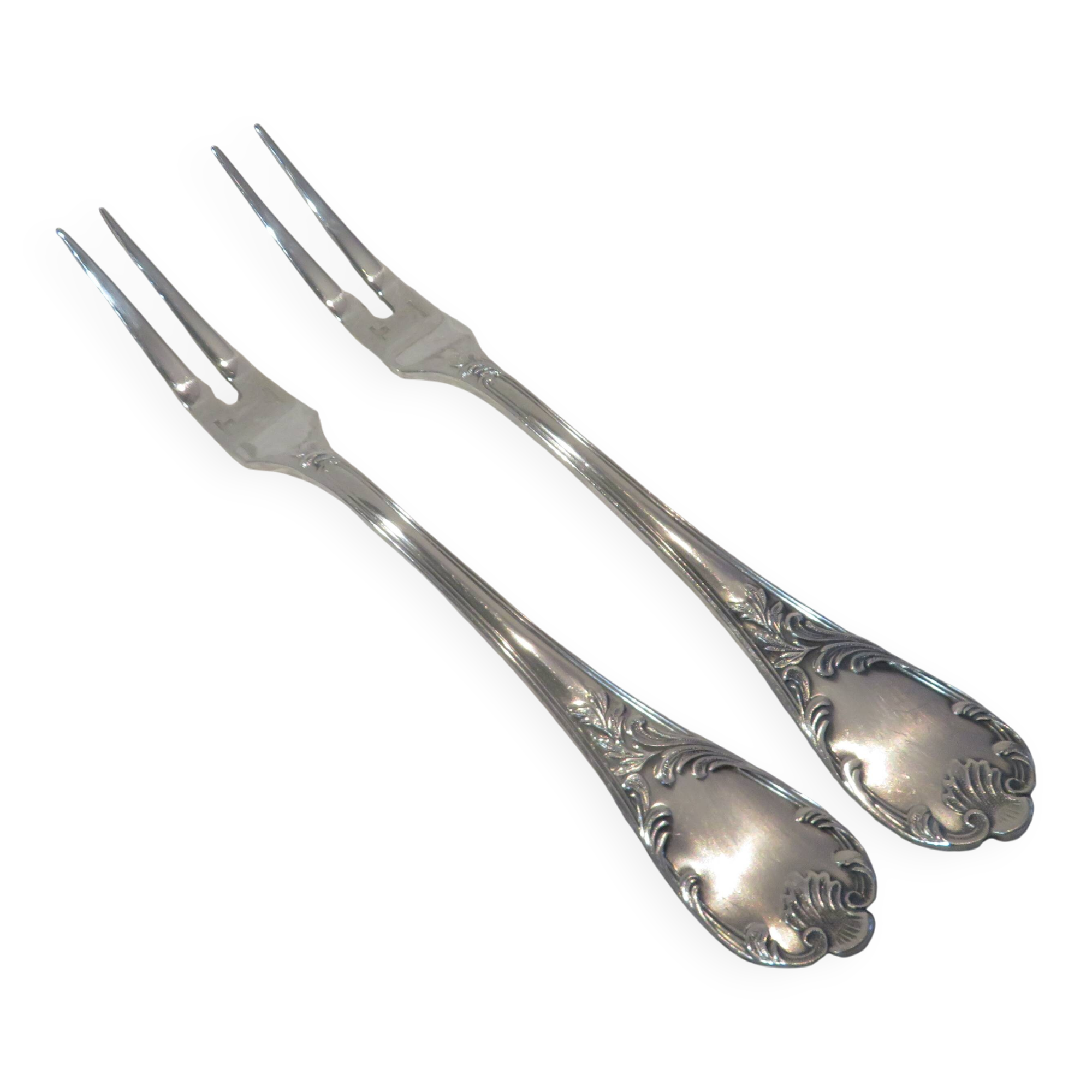 2 cold meat forks silver plated metal goldsmith Christofle Marly