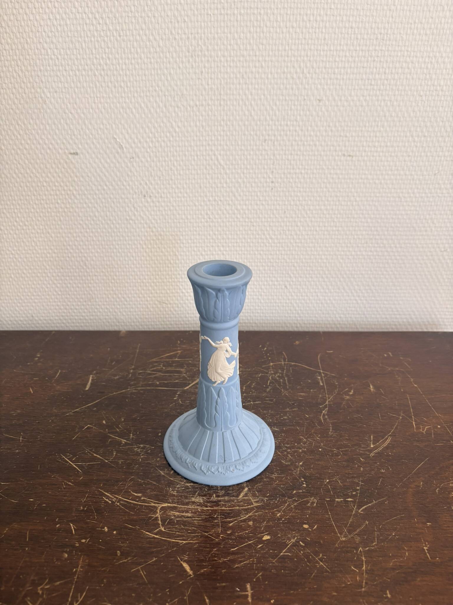 Wedgwood Blue and White Jasperware Vintage Candle Holder English Ceramics