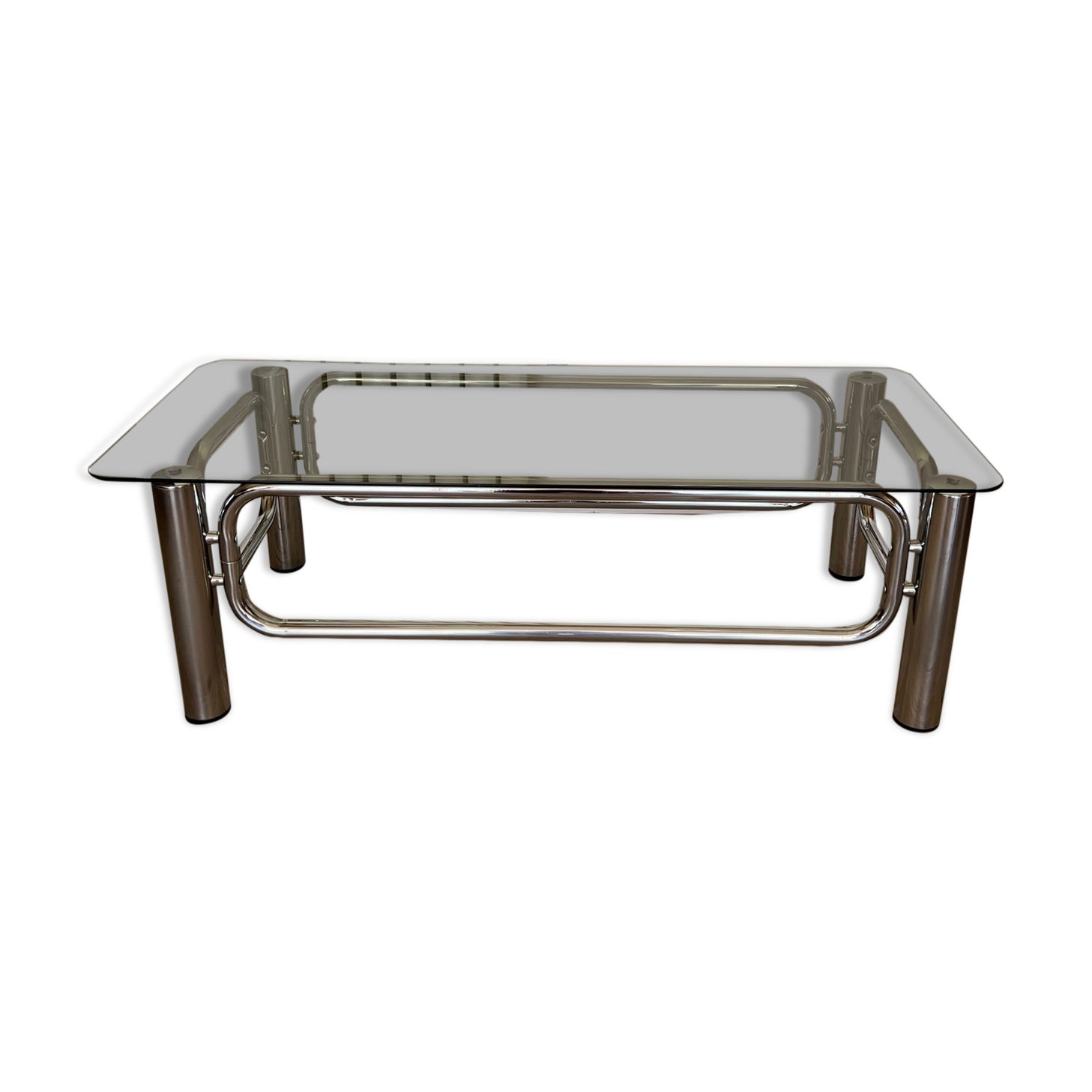 Coffee table in chrome and smoked glass