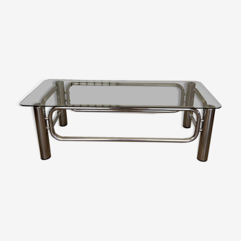 Coffee table in chrome and smoked glass