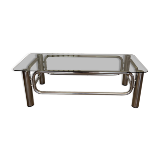 Table basse en chrome et verre fumé