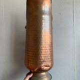 Old hammered copper charcoal bucket with wooden handles