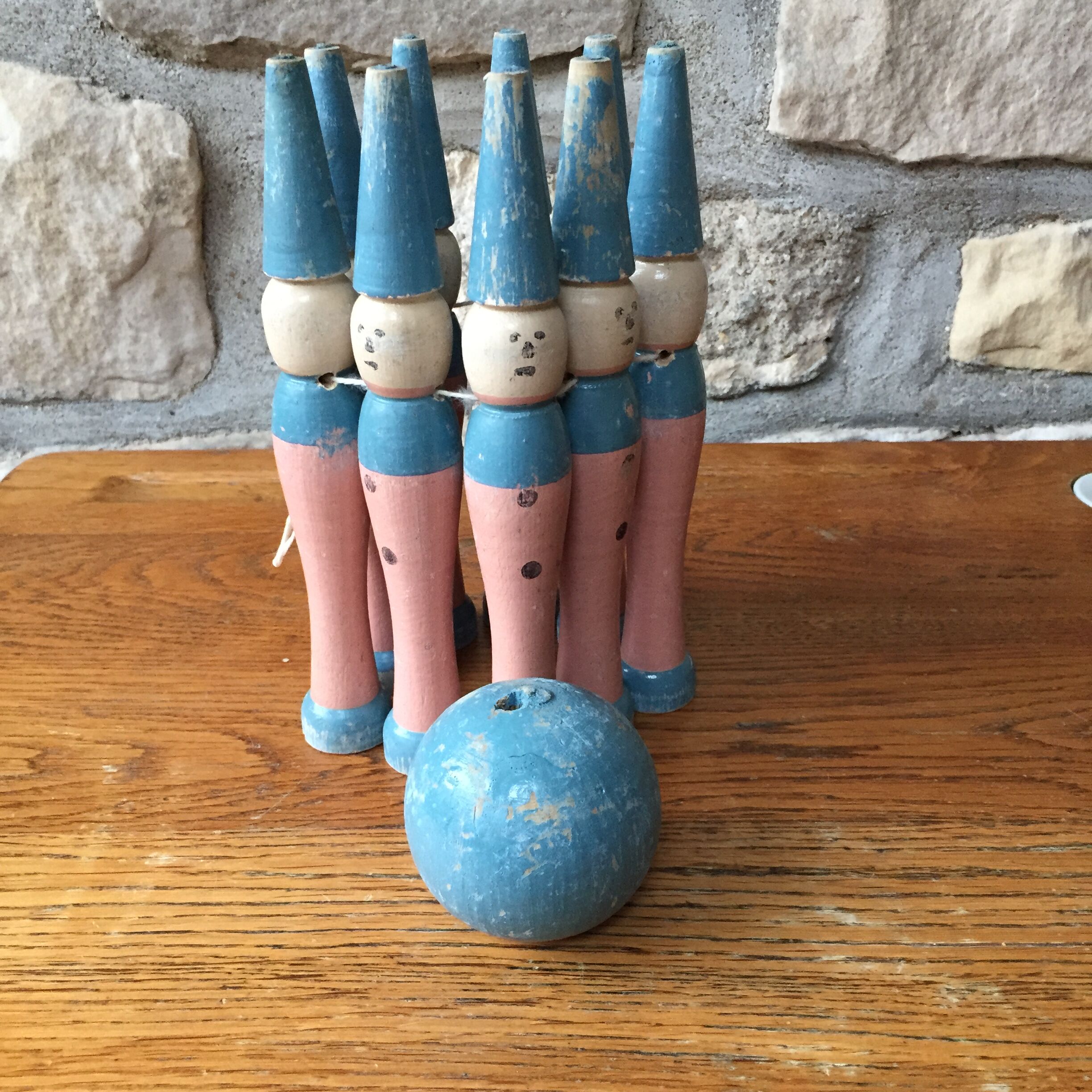 Former pierrot theme wooden bowling game