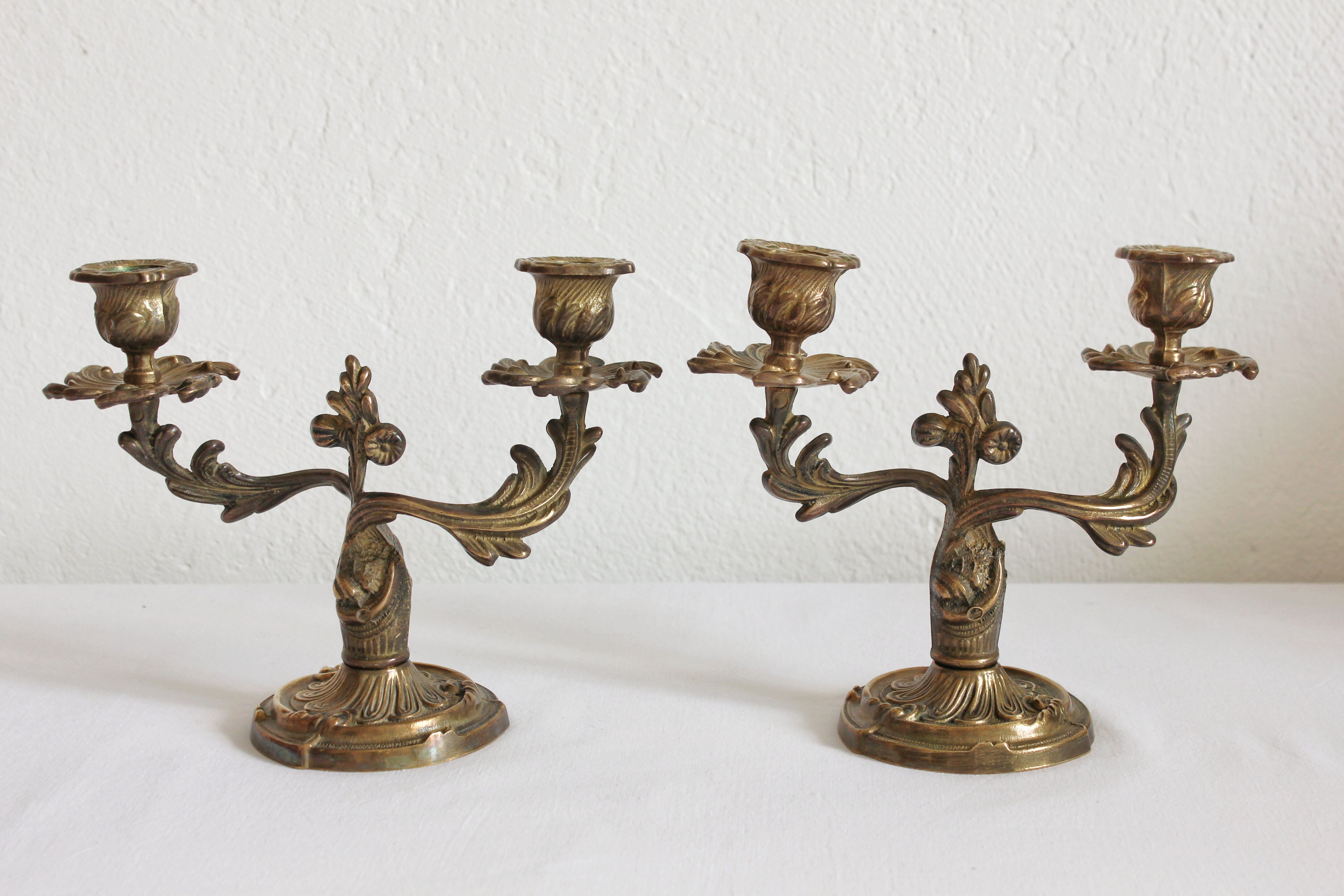 2 chandeliers bougeoirs deux bras en laiton doré vintage