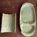 Asparagus dish and drainer in slip-cast iron