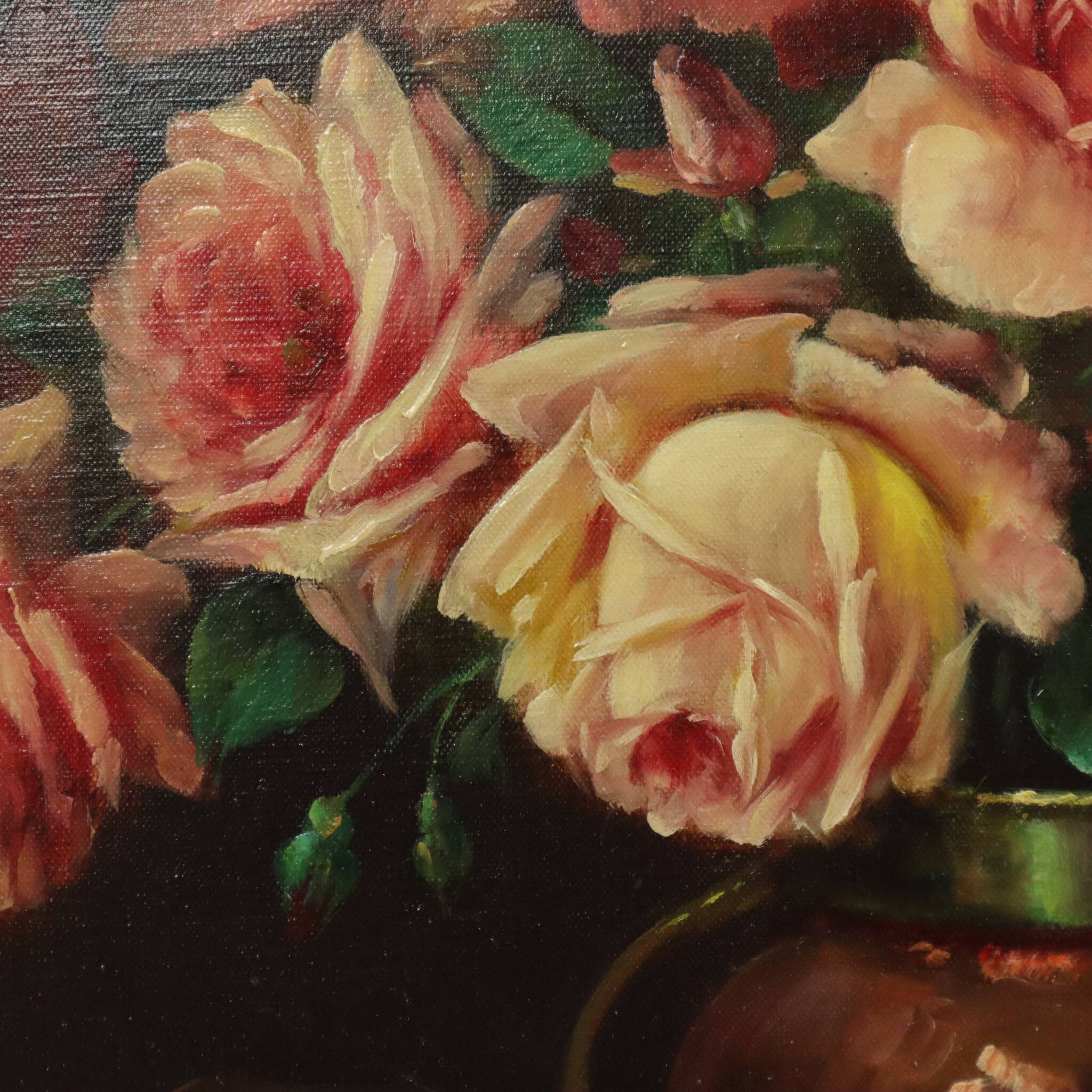Large Flower Painting Still Life Roses Oil on Canvas 100x60cm