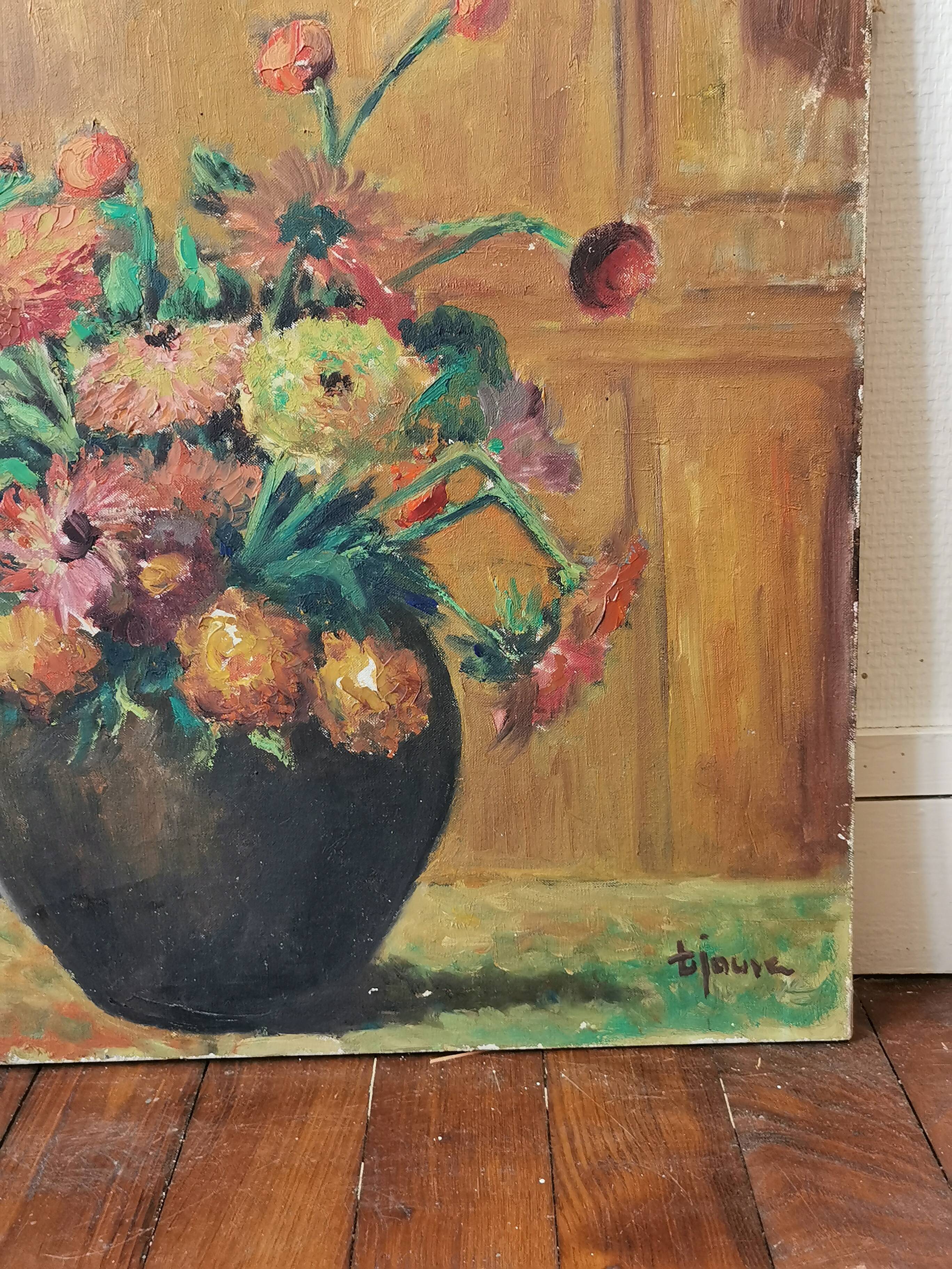 Ancient oil painting on canvas bouquet of flowers
