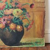 Tableau ancien huile sur toile bouquet de fleurs