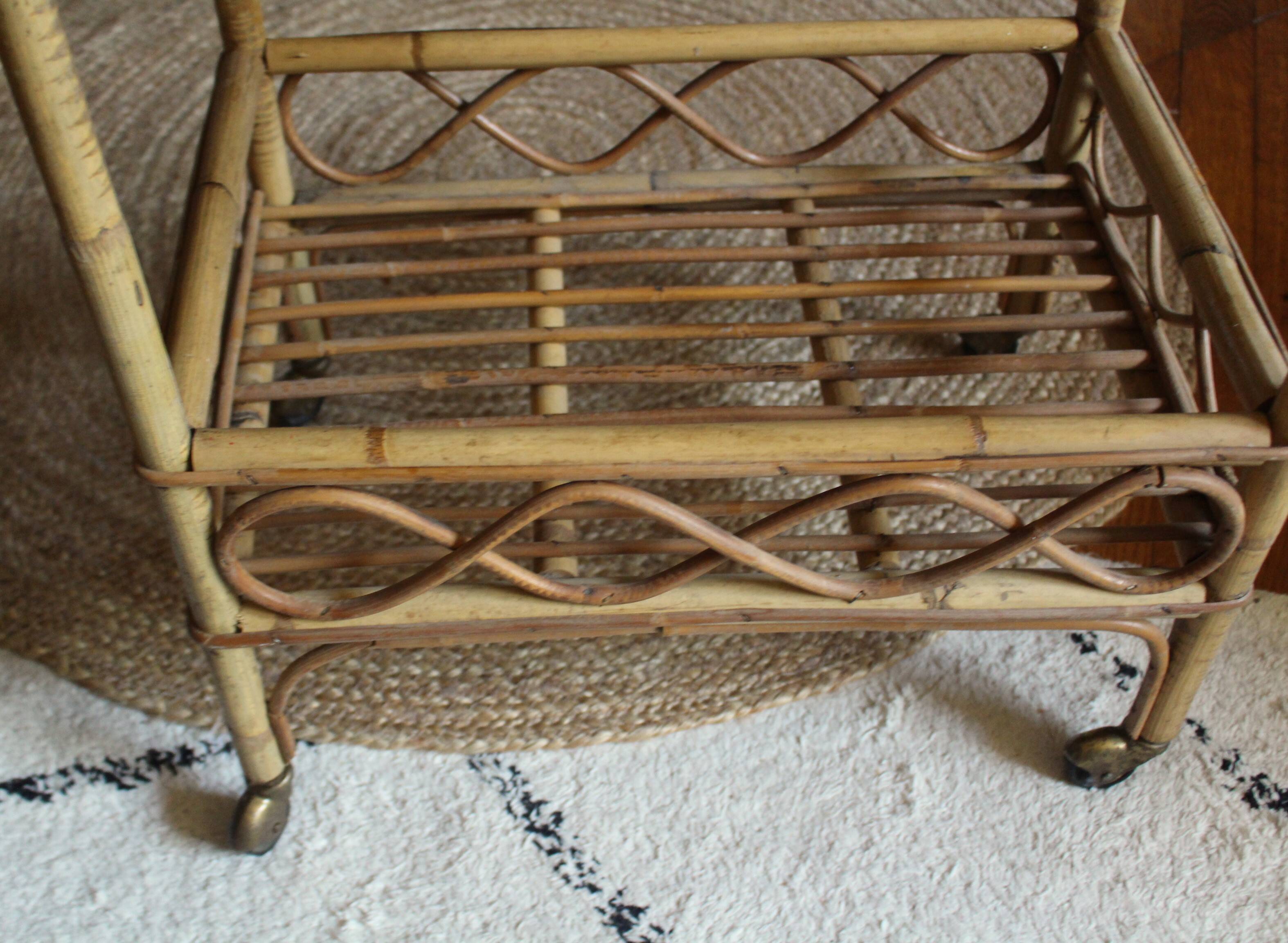 Vintage rattan trolley on wheels