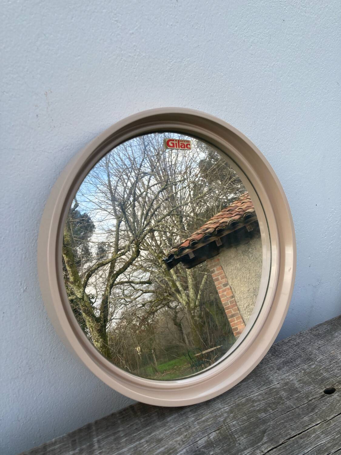 Miroir rond 1960 beige