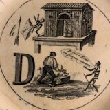 Rebus and dessert plate, in ancient Sarreguemines earthenware at the end of the 19th century