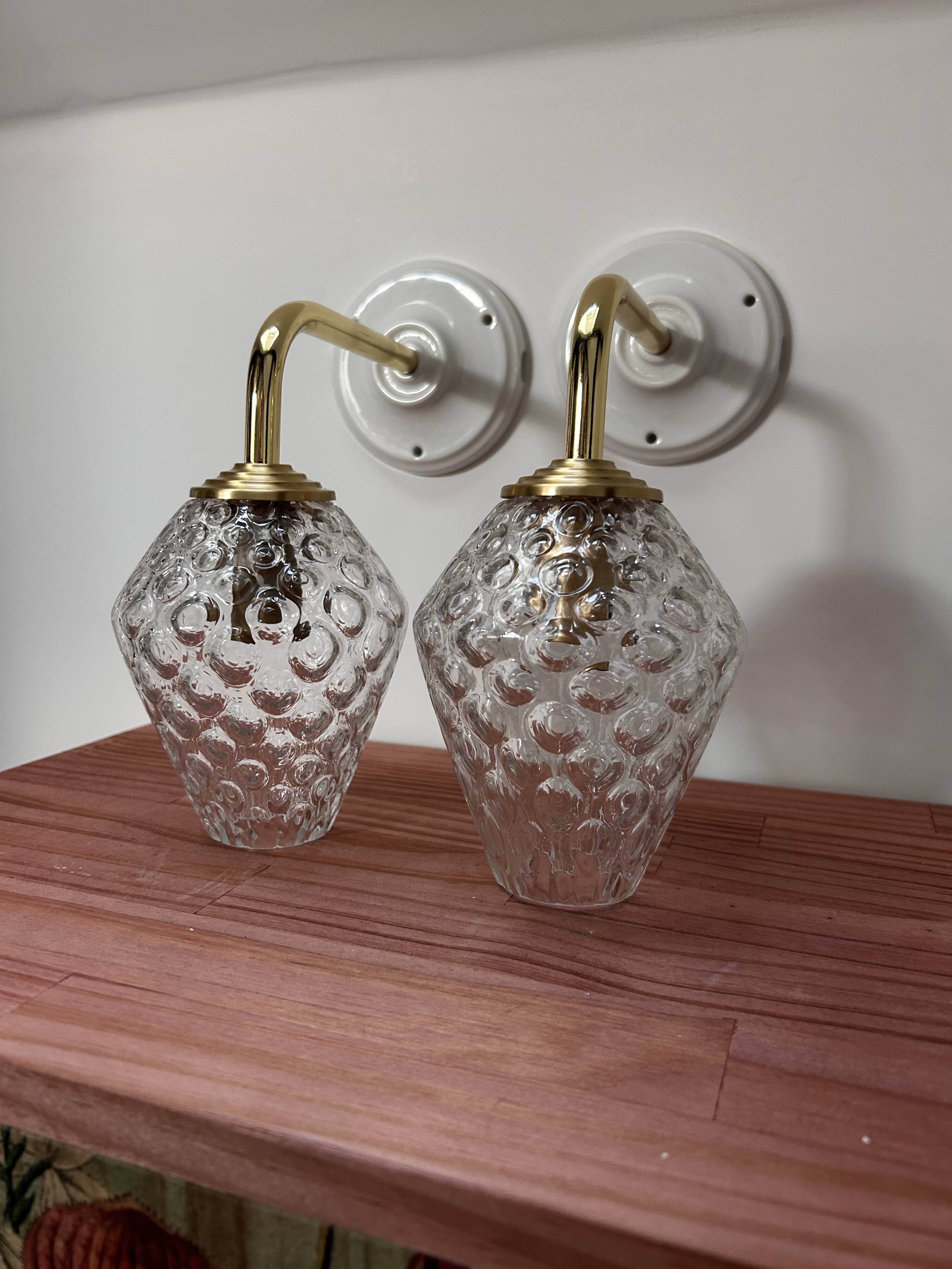 Pair of vintage bubble glass wall lights