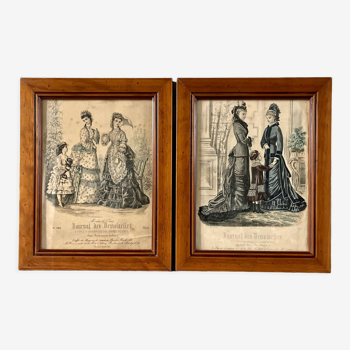 Set of two framed old illustrations