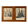 Set of two framed old illustrations