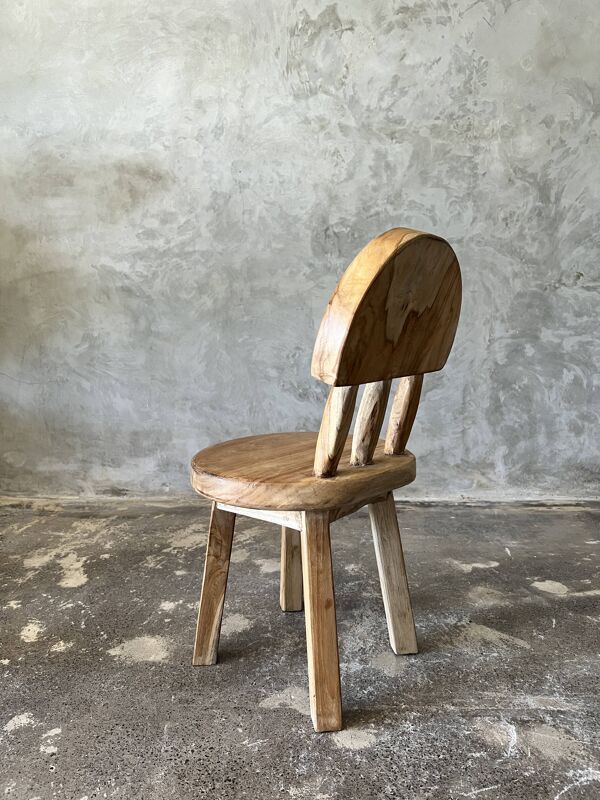 Petite chaise d'enfant en teck naturel blond dossier à trois barreaux