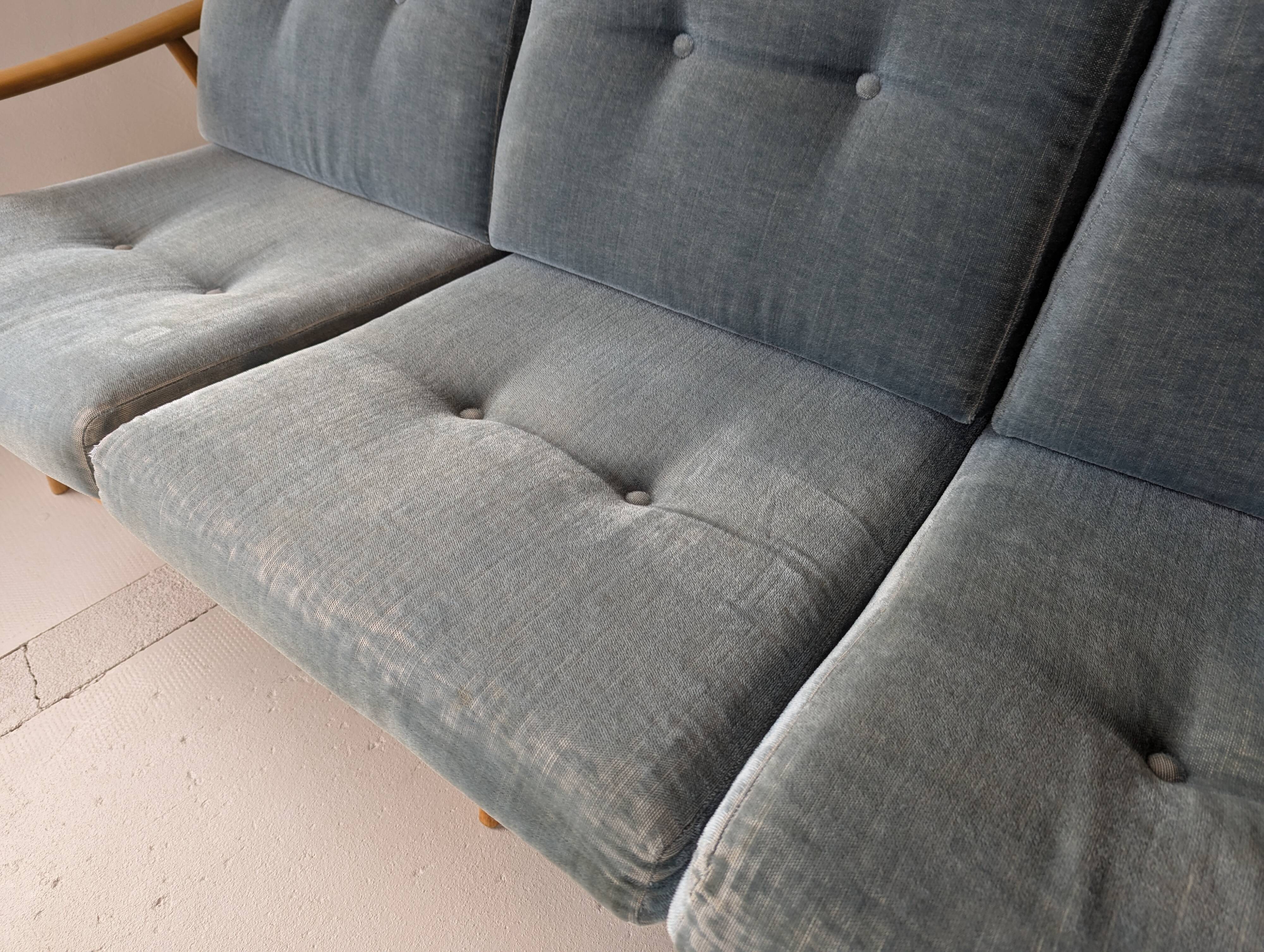 Banquette velours et bois clair, scandinave vers 1960/70