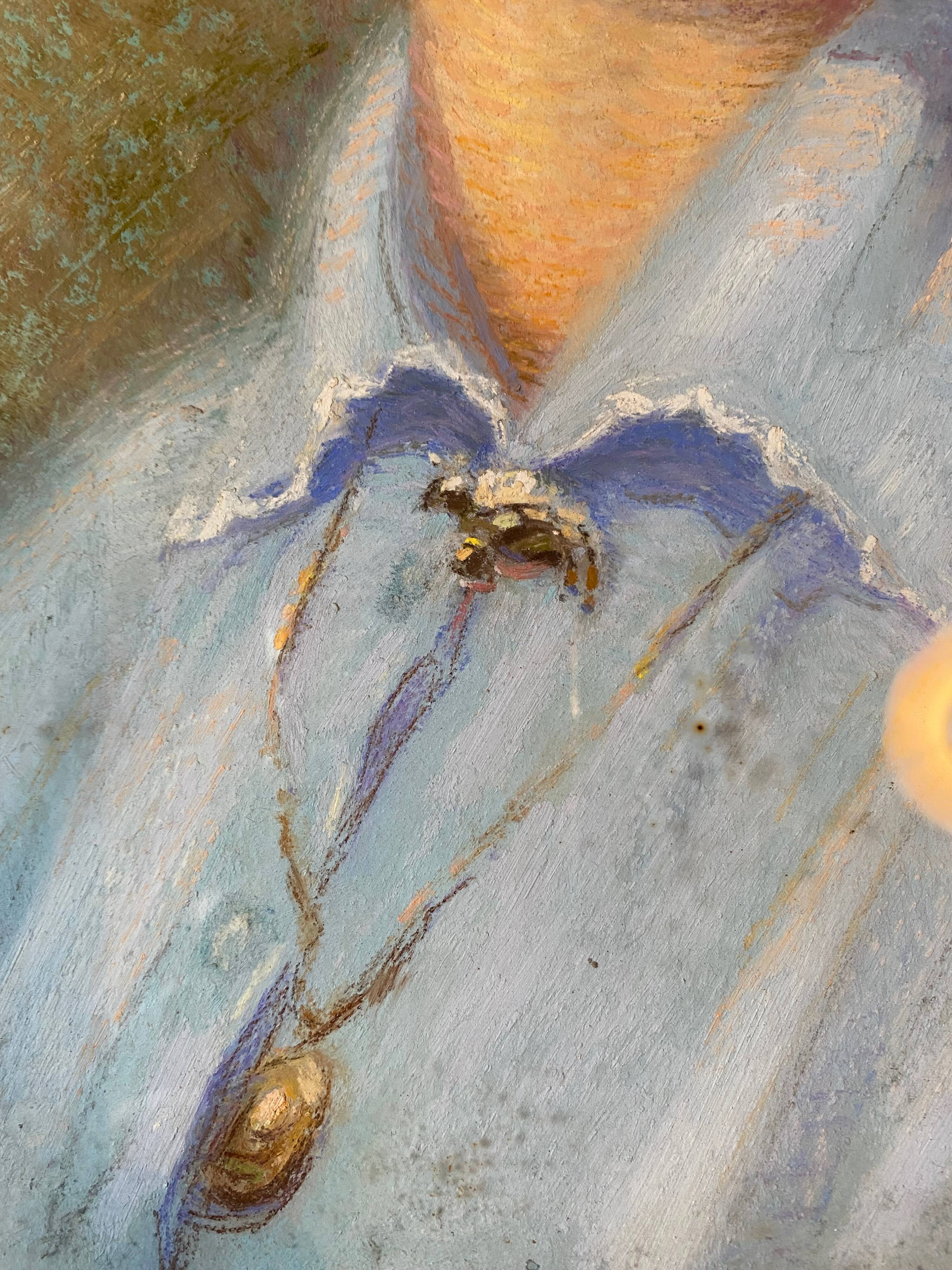 Painting "Young girl with pendant"" Pastel signed J. Macé around 1940 + frame