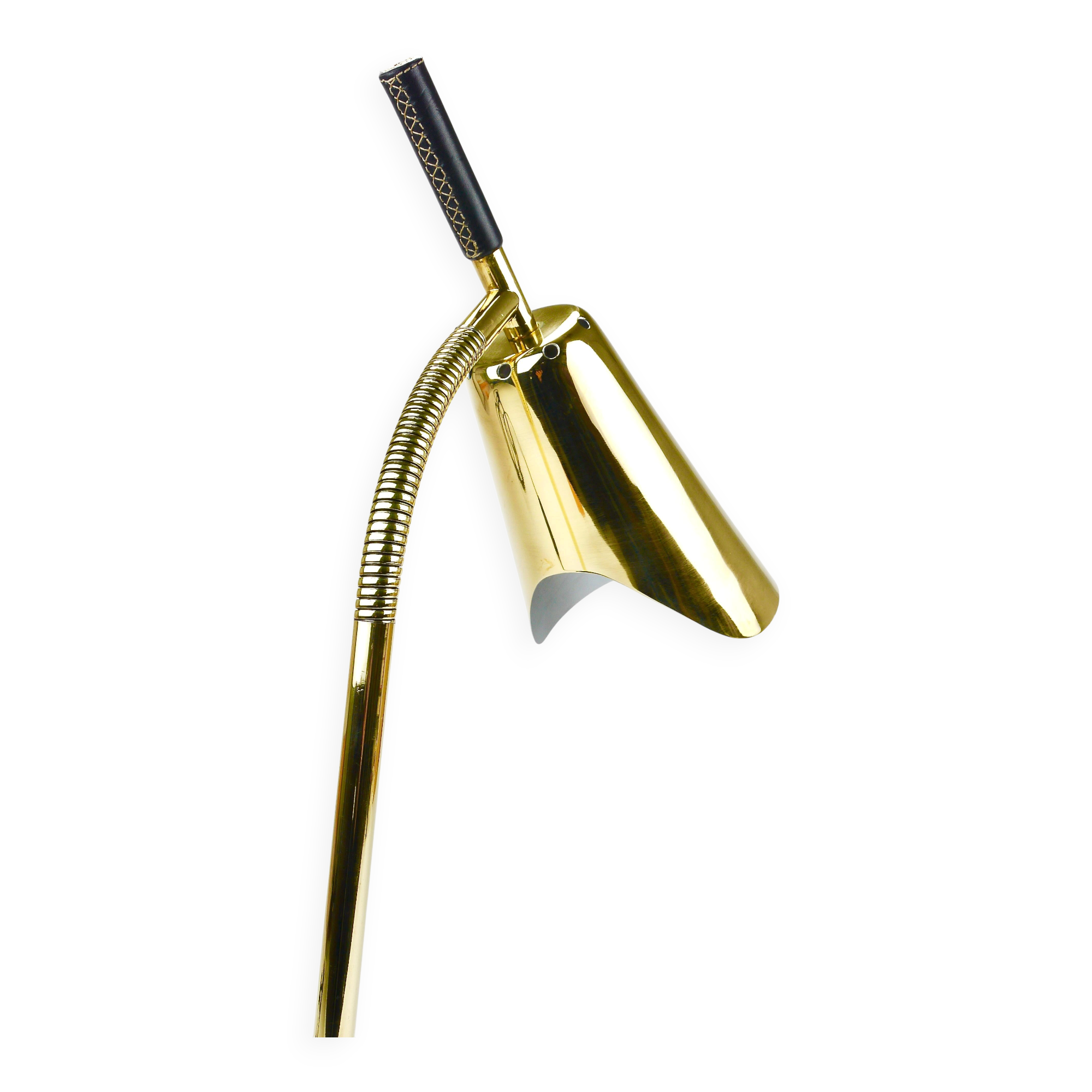 Rare desk and table lamp in brass and leather by Carl Aubock II #4280, Vienna, Austria.