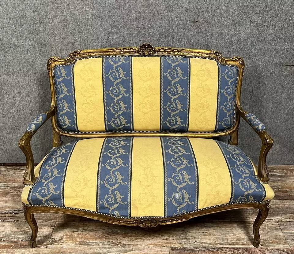 Louis XV style bench in gilded wood, 20th century