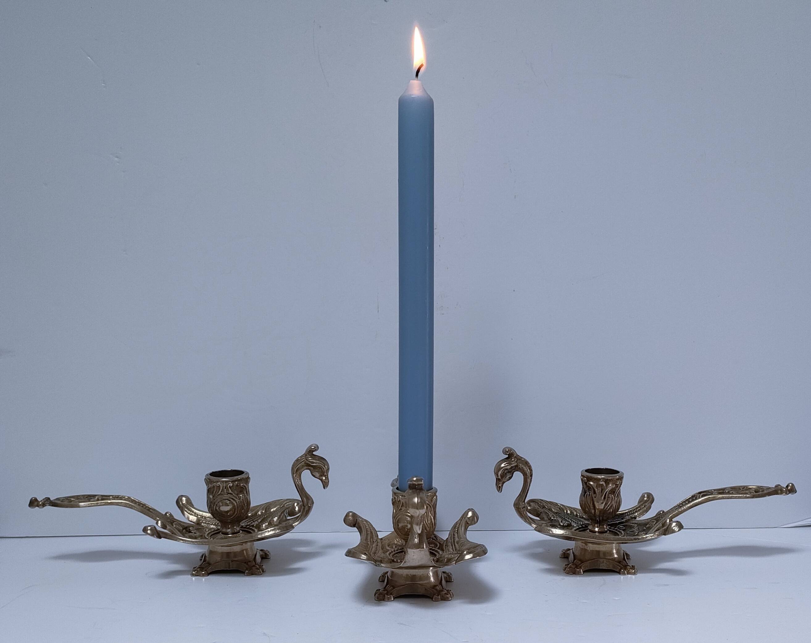 3 bougeoirs paons en laiton, années 60
