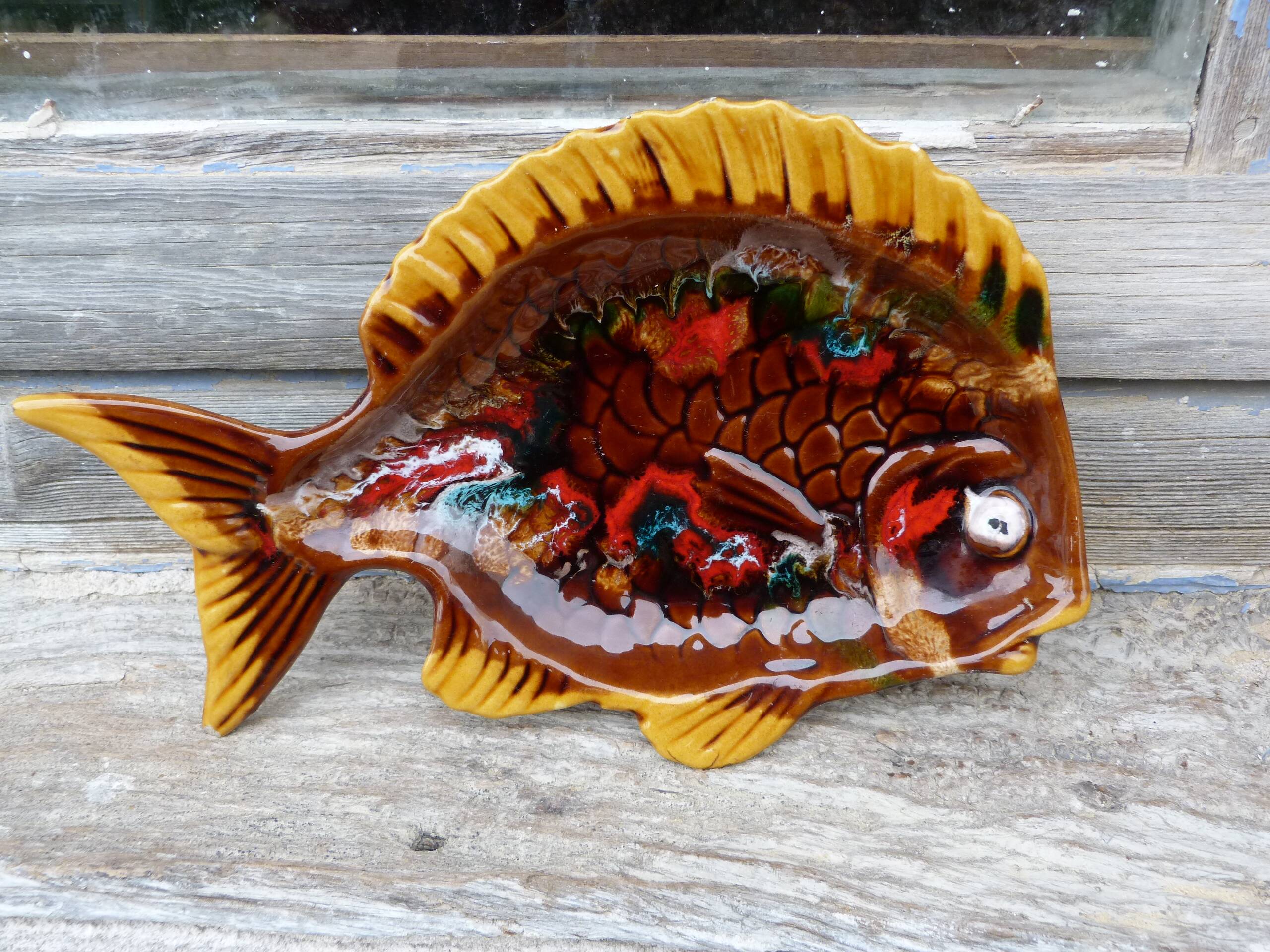 Vintage 1950 empty pocket dish in Vallauris ceramic Fish shape