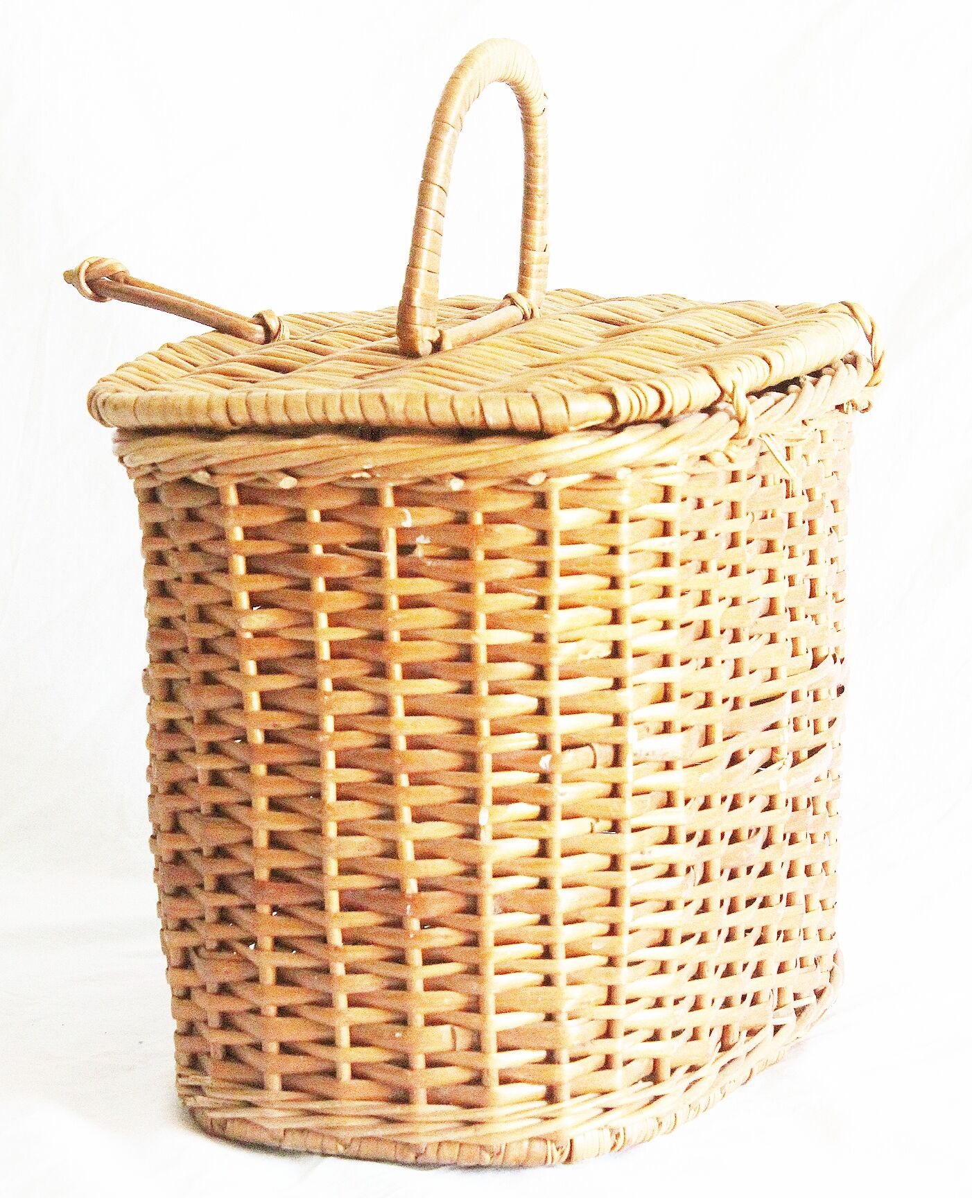 Panier De Pique-nique Vintage En Osier Avec Couvercle Et Sangle - Doublure Lin, 31x19x23 Cm - Pour Pain, Champignons, Accessoires