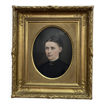 Portrait, oil on canvas of a young woman, signed Louis Joseph Digout, 19th century.