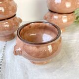 6 vintage lion head onion soup bowls – speckled beige stoneware