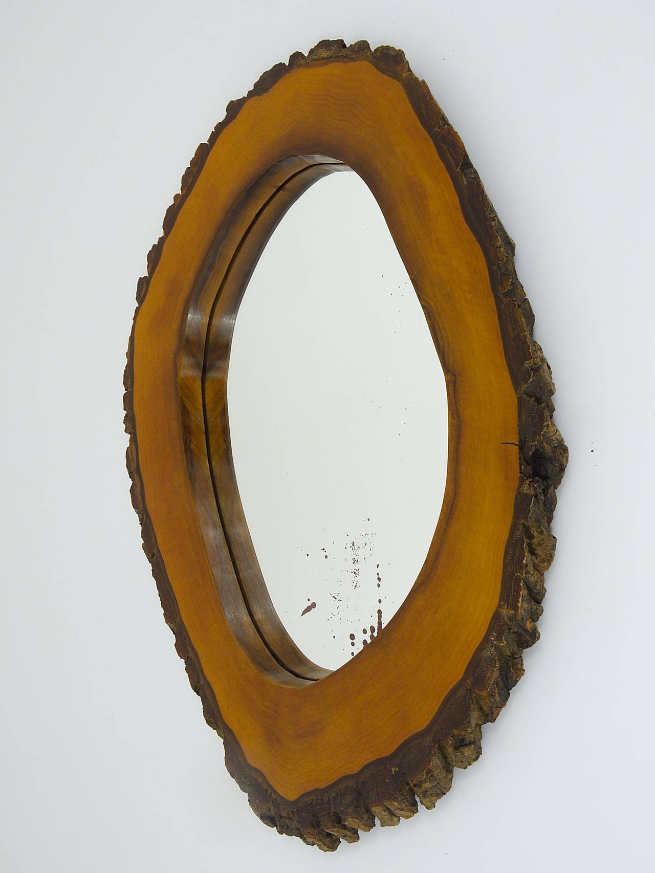 Wall mirror tree trunk in walnut, Carl Aubock modernist style, Austria, 1950s.