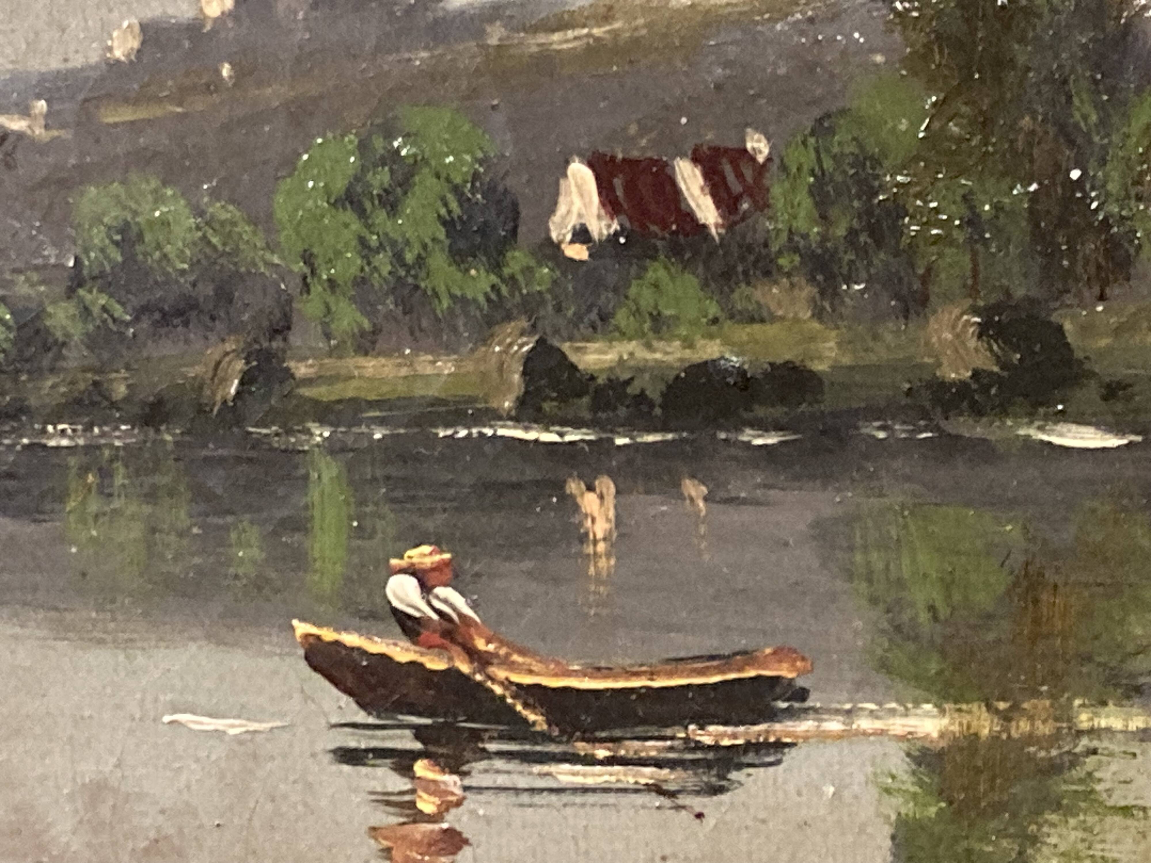 Norman lake landscape, 19th century oil on canvas, signed and framed