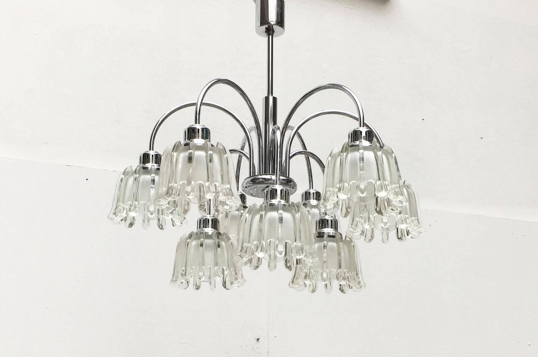 German type glass and metal chandelier 9471 by Richard Essig, 1970s.