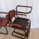 Set of 4 Vintage Quilted Leather Dining Chairs: Black Metal Base