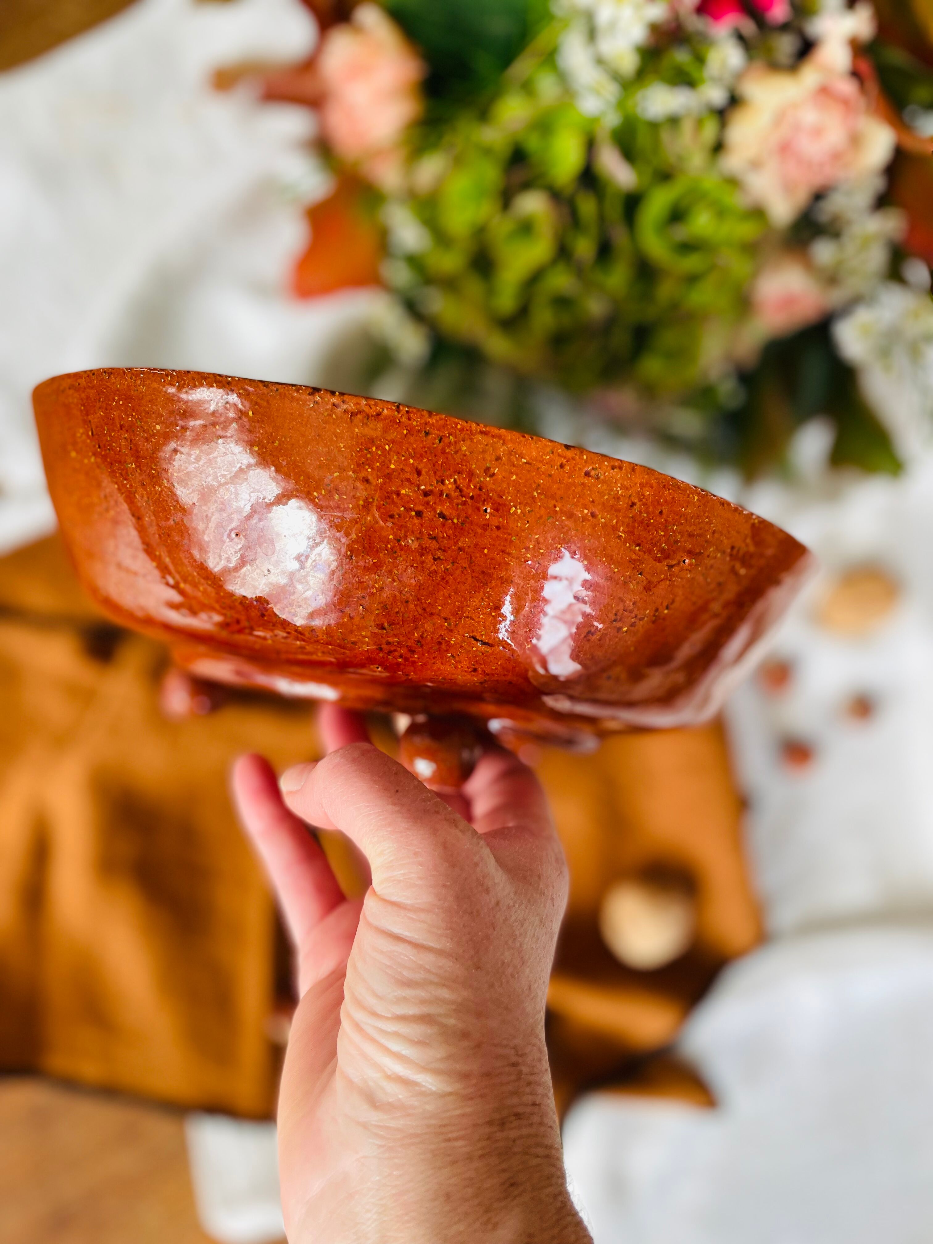 Vintage glazed terracotta strainer