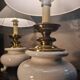 pair of table or bedside lamps in white ceramic with brass tripod 45x3