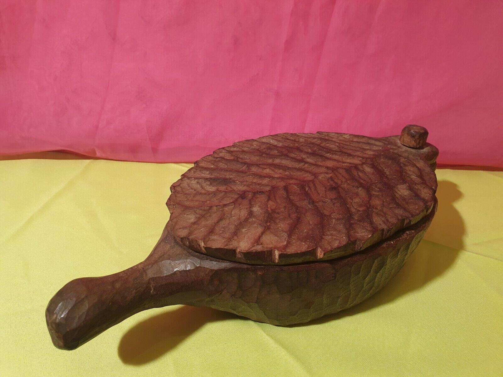 Rare folk art large old salt box carved wood