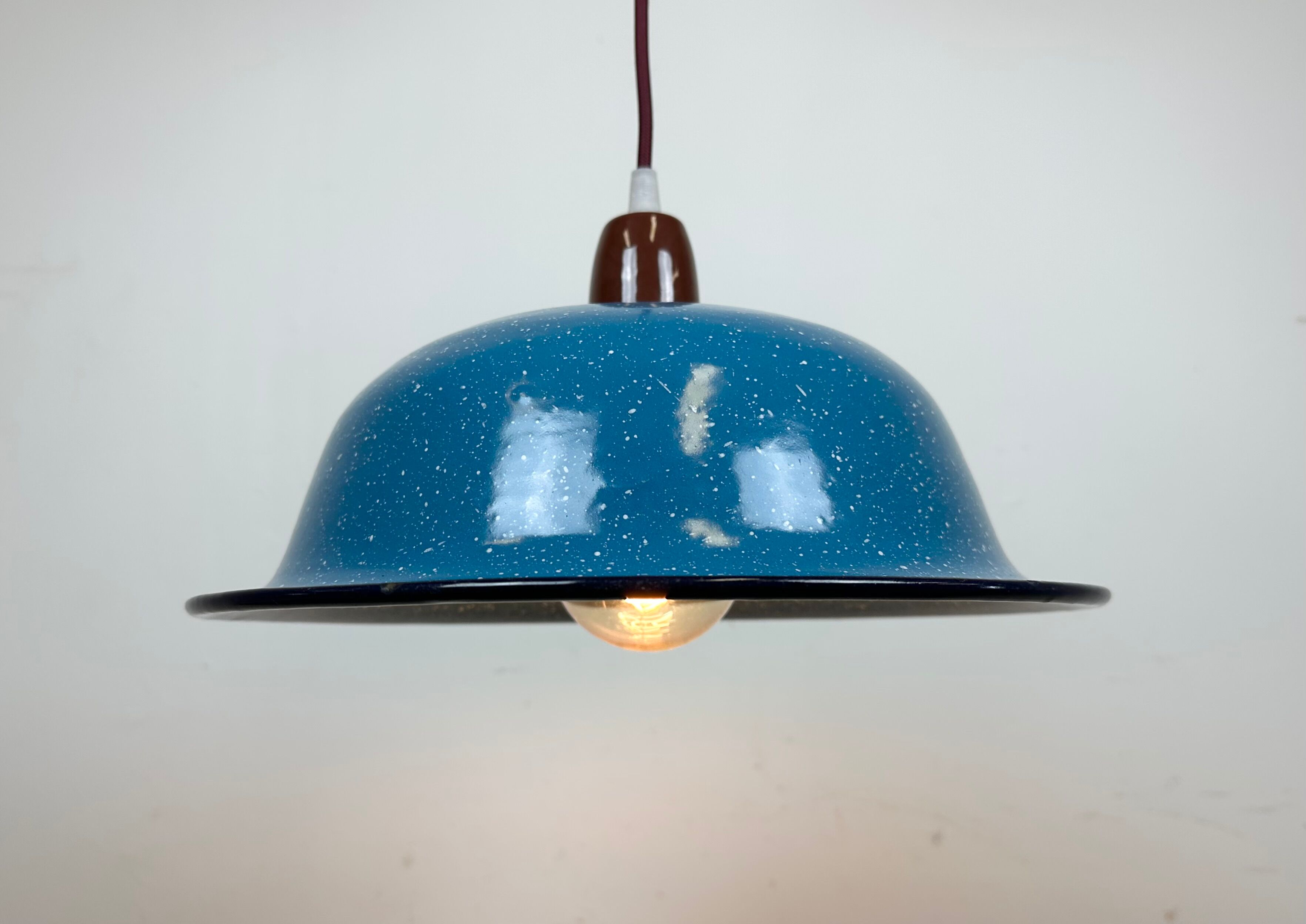 Industrial Factory Blue Enamel Ceiling Lamp, 1960s
