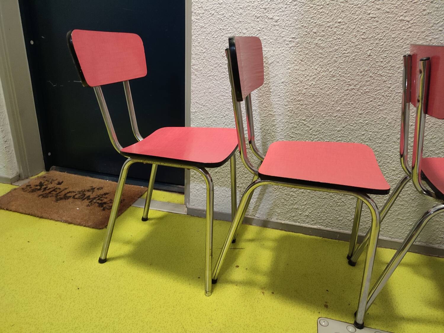 4 vintage red formica chairs