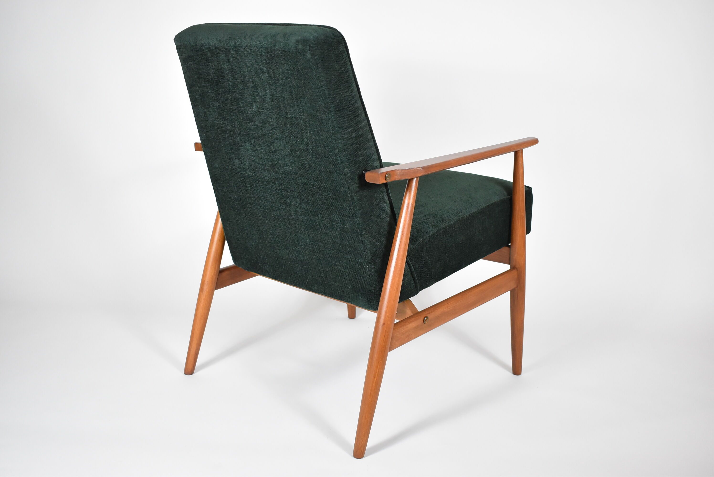 Vintage armchair "Fox", restored, green forest fabric, 60s