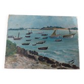Oil painting on seaside marine cardboard