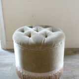 Ottoman in almond green padded velvet of the 1970s