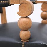 Neo Basque style armchair by Benjamin GOMEZ in solid oak and leather, 1940