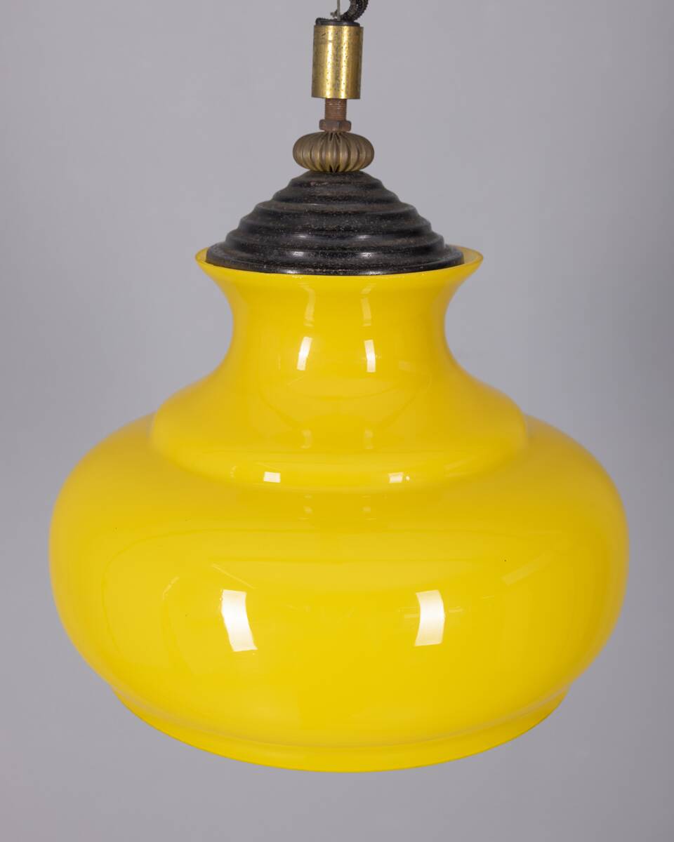 VINTAGE 1970S YELLOW GLASS CHANDELIER, ITALIAN DESIGN
