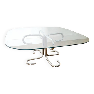 Table basse en verre transparent et piètement alu