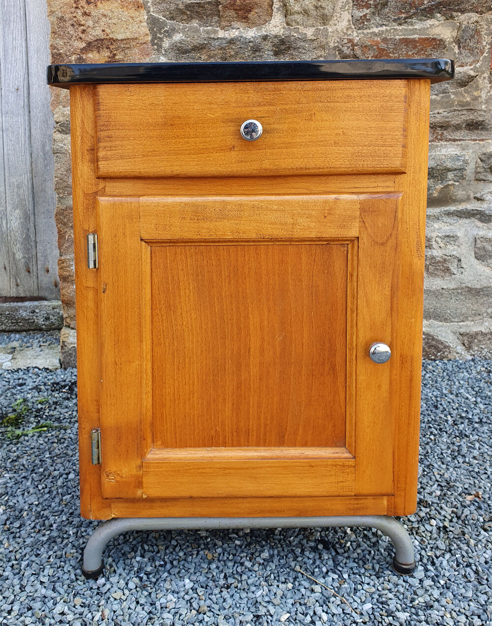 Pair of bedsides, boarding school, wood, metal, formica, vintage, 50s