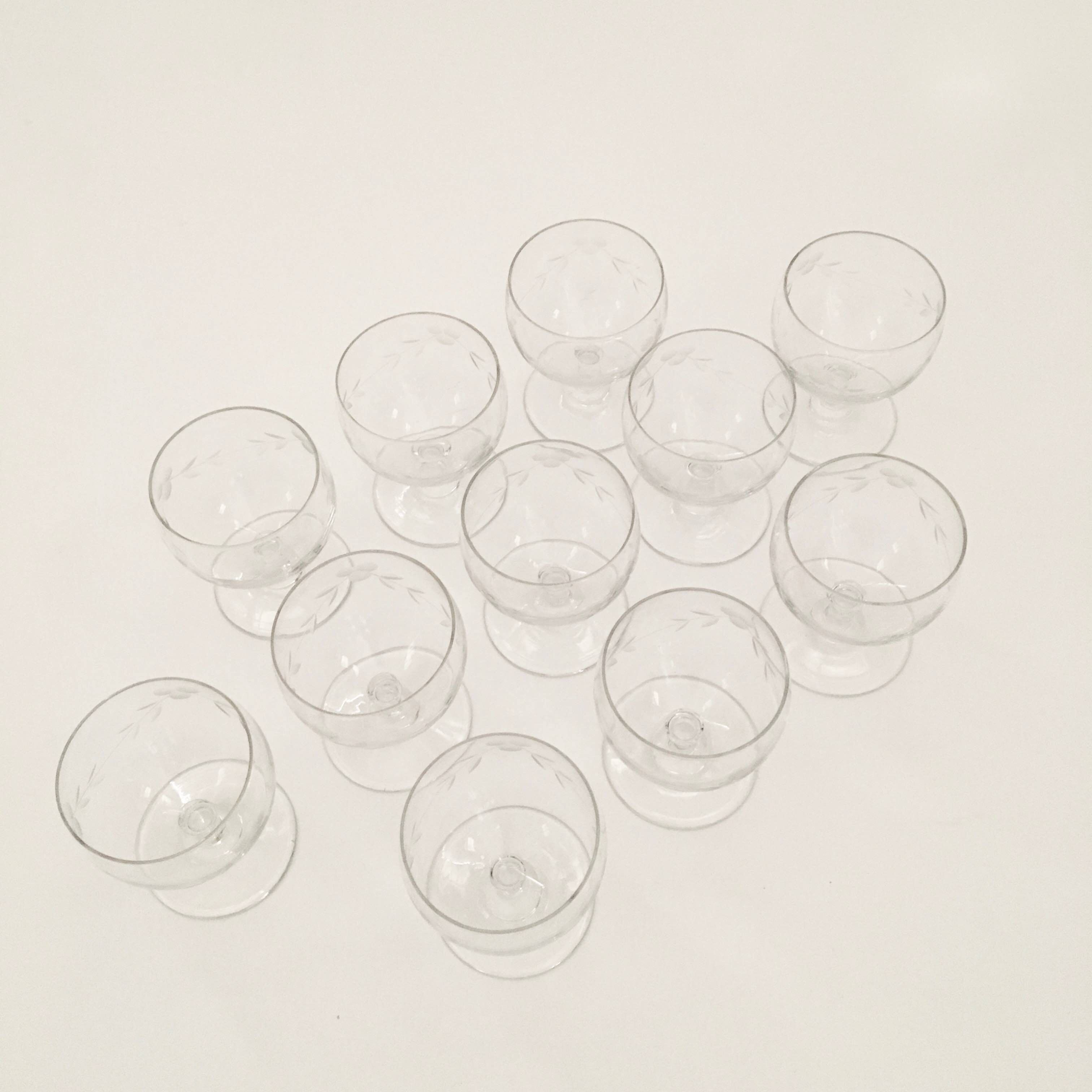 1930s floral engraved liquor glasses