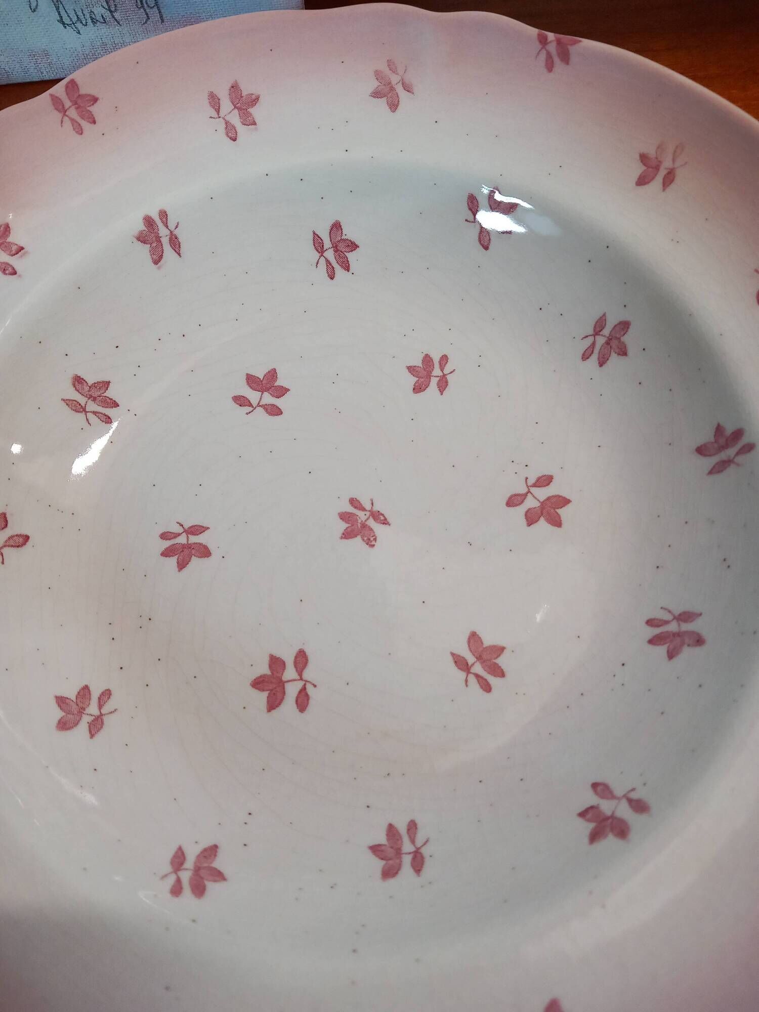 Set of 4 antique deep plates from St Amand in the "Vine Leaves" pattern.