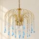 Vintage chandelier with blue Murano glass pendants.