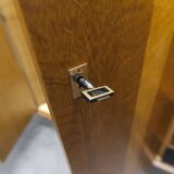 French wardrobe with tapered legs, 3 doors, 1 mirror (27*130), and 1 drawer.