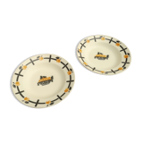 Set of 2 ceramic soup plates décor basket apricots signed Badonviller